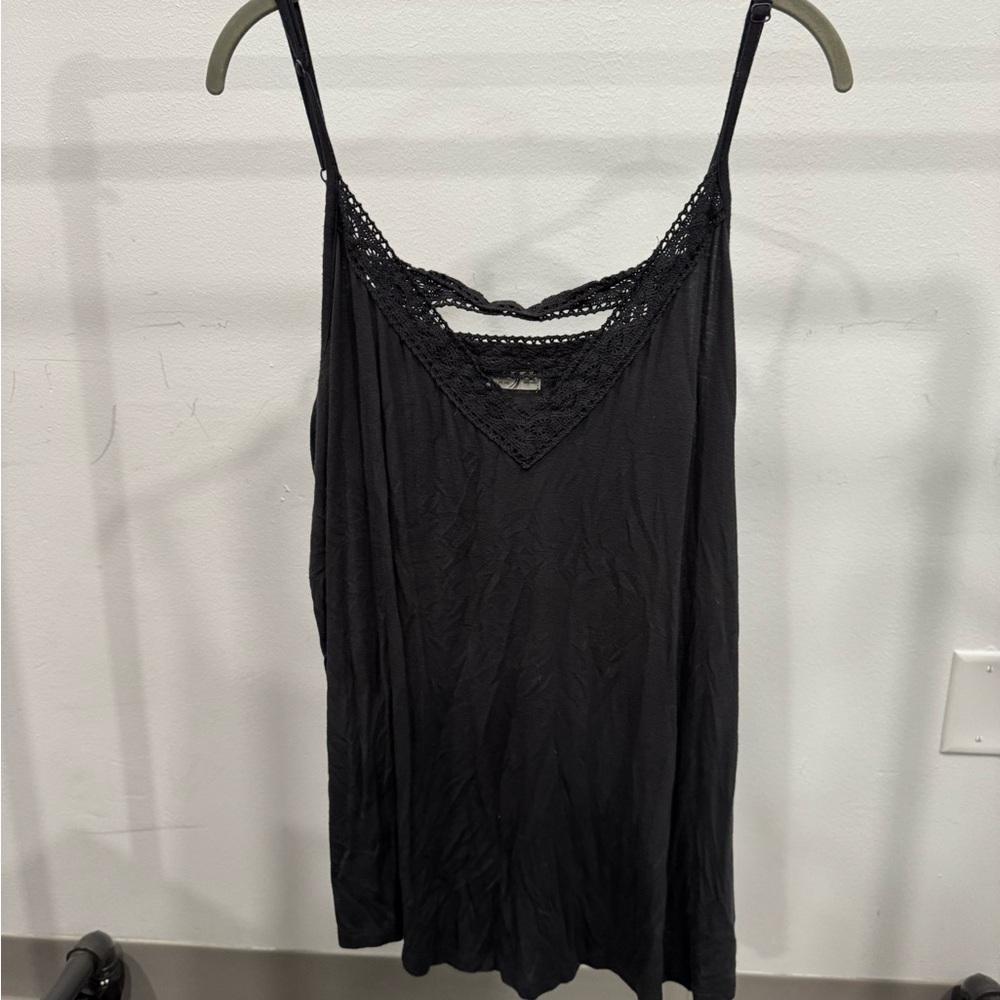 Black Lace Trim Tank Top